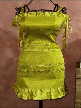 Fashion Nova Lime Green Ruffle Tie-Shoulder Mini Dress